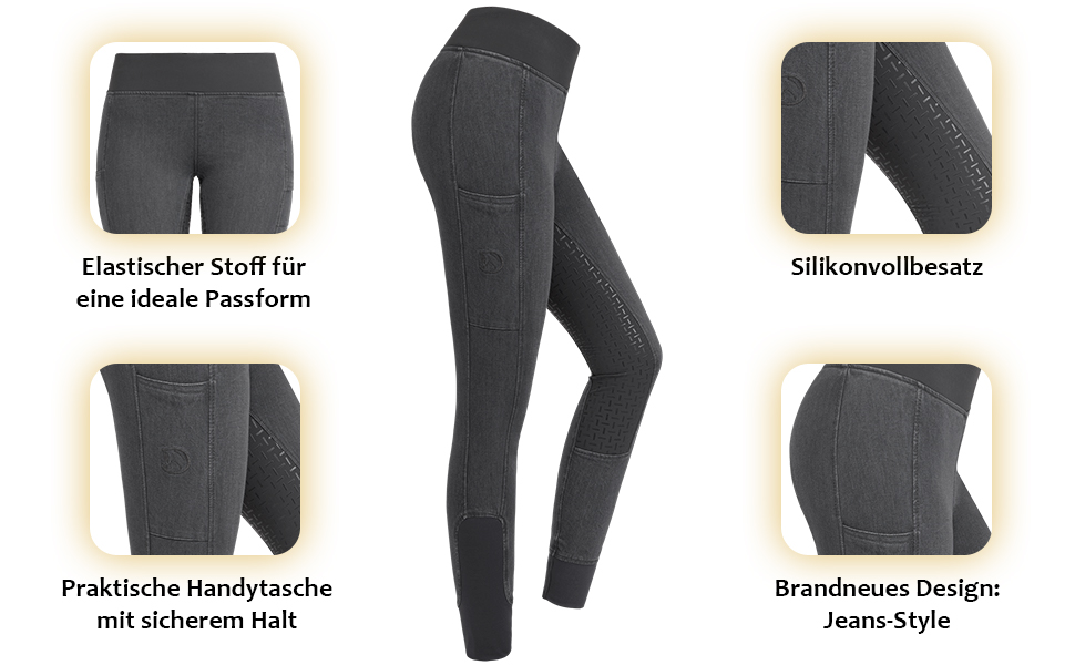 Джинсові легінси для верхової їзди RIDERS CHOICE з силіконовим повним покриттям та кишенею для телефону - RidersDeal Collection (Сірий, 32)