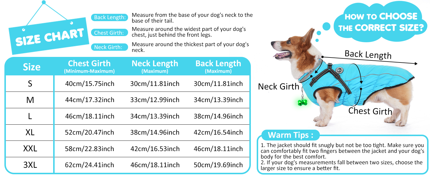 Зимовий одяг для собак HezzLuv: теплий водонепроникний одяг з LED-краваткою та світловідбиваючими смугами, розмір M, блакитний