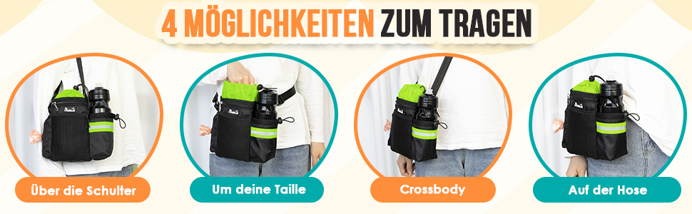 Сумка для ласощів для собак з дозатором пакетів для відходів та тримачем для пляшки, три способи носіння, зелена