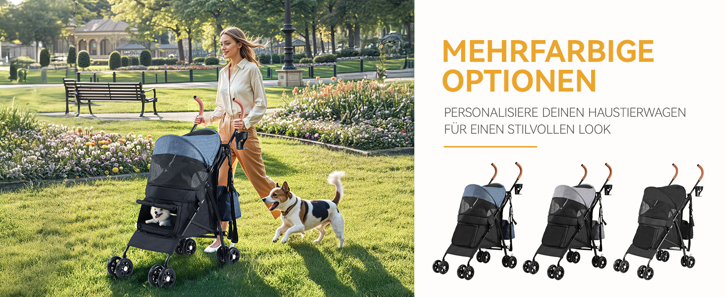 Візок для собак та котів DWVO, 11.3 кг, складаний, з подушкою та кошиком для зберігання, блакитно-чорний (45x80x103 см)