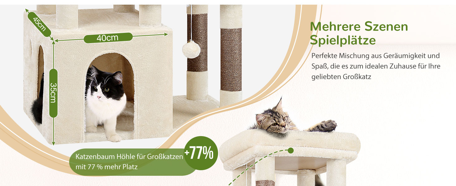 Драбина для котів Globlazer XL, бежева, 156 см: стабільна, з будиночком, платформами та сизалевими стовпчиками