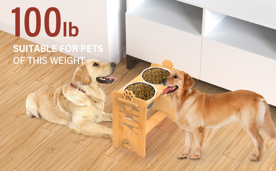 Підвищена годівниця для собак Vantic з підставкою, регульована годівниця для собак і котів, міцна годівниця-стійка з 2 нержавіюних мисок та неслизькими ніжками (для великих собак, бамбук)