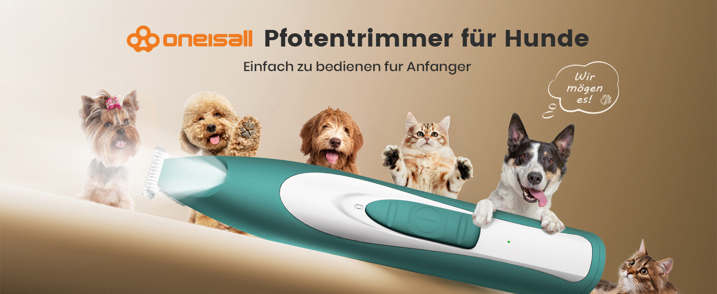 Триммер для собак Oneisall: безшумний, акумуляторний, з LED-підсвічуванням. Ідеально для стрижки подушечок лап, очей, вух та обличчя. Зелений колір