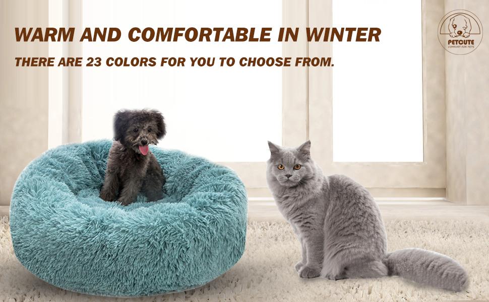 М'яке ліжко для собак та котів PETCUTE: кругле, плюшеве, миється, кольорове, лілового кольору