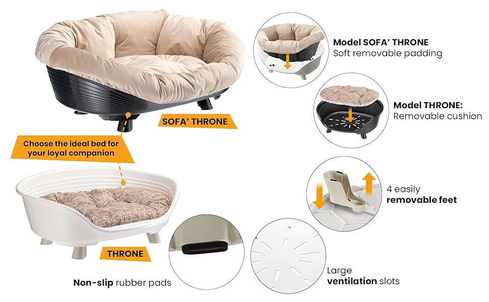 Підвищене ліжко для собак та котів Ferplast Throne з бавовняним подушкою, білий, 61.5 x 45 x 26 см