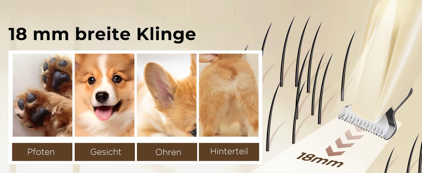 Триммер для догляду за лапами собак - 18 мм насадка, LED-дисплей, тиха робота 35 дБ, водонепроникний, USB-C, бездротовий - для лап, вух, обличчя та ділянок тіла