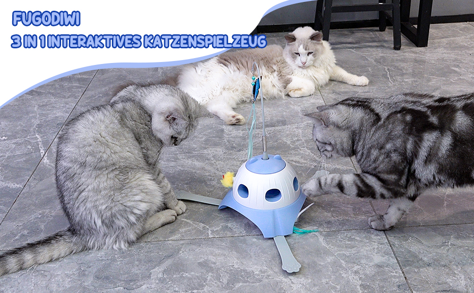 Інтерактивна іграшка для котів FUGODIWI, електрична, 3-в-1, Whack-a-Mole, з USB-зарядкою (блакитна)