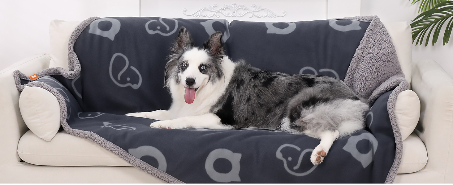 PETTOM Водонепроникний килимок для собак, 127 x 100 см, Sherpa Fleece, для середніх та великих собак, котів, м'який, з подвійним шаром, сірий