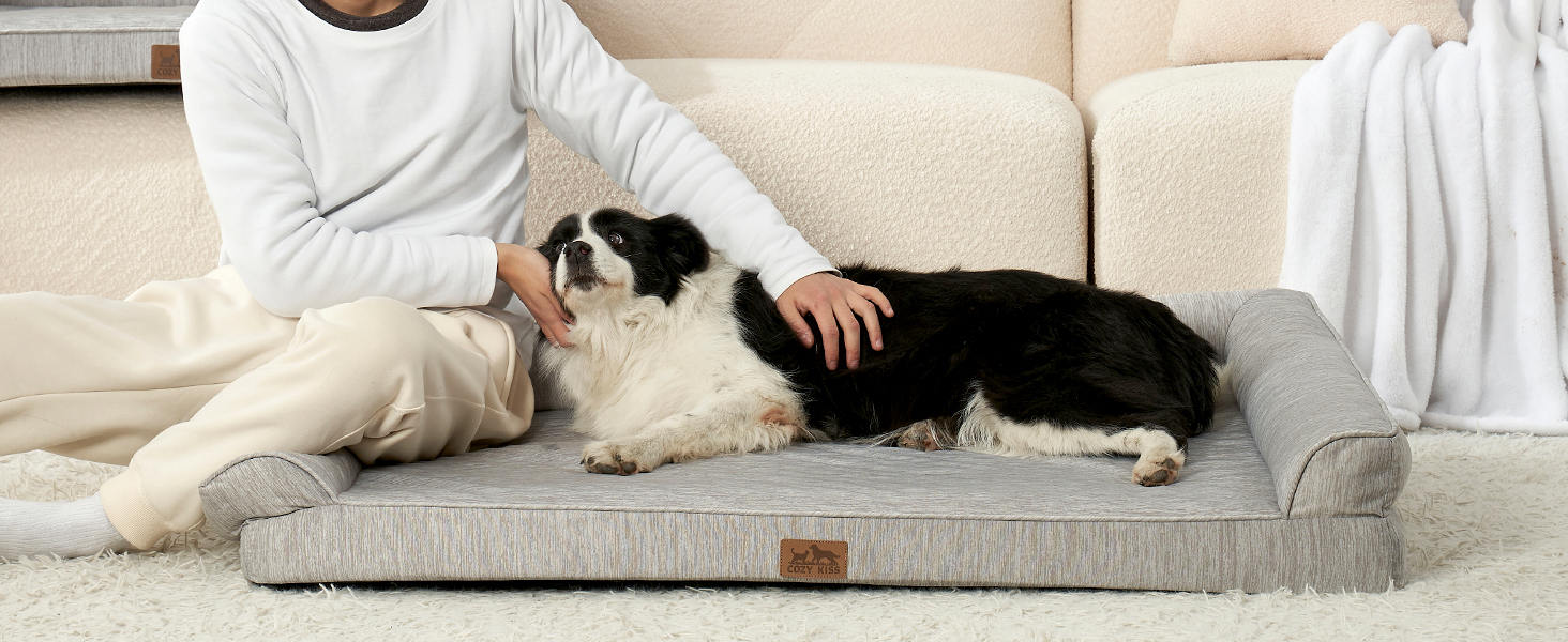 Ортопедичне ліжко для собак COZY KISS XL, 107x76x18 см - ліжко для великих собак з яйцеподібною піною та знімним чохлом
