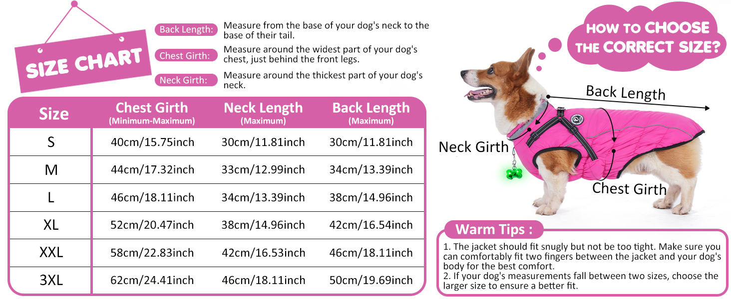 Зимовий одяг для собак, теплий водонепроникний одяг для собак з шлейкою, світловідбиваючі смуги, LED-ошийник, зимові куртки та одяг для маленьких та середніх собак, рожевий, розмір S