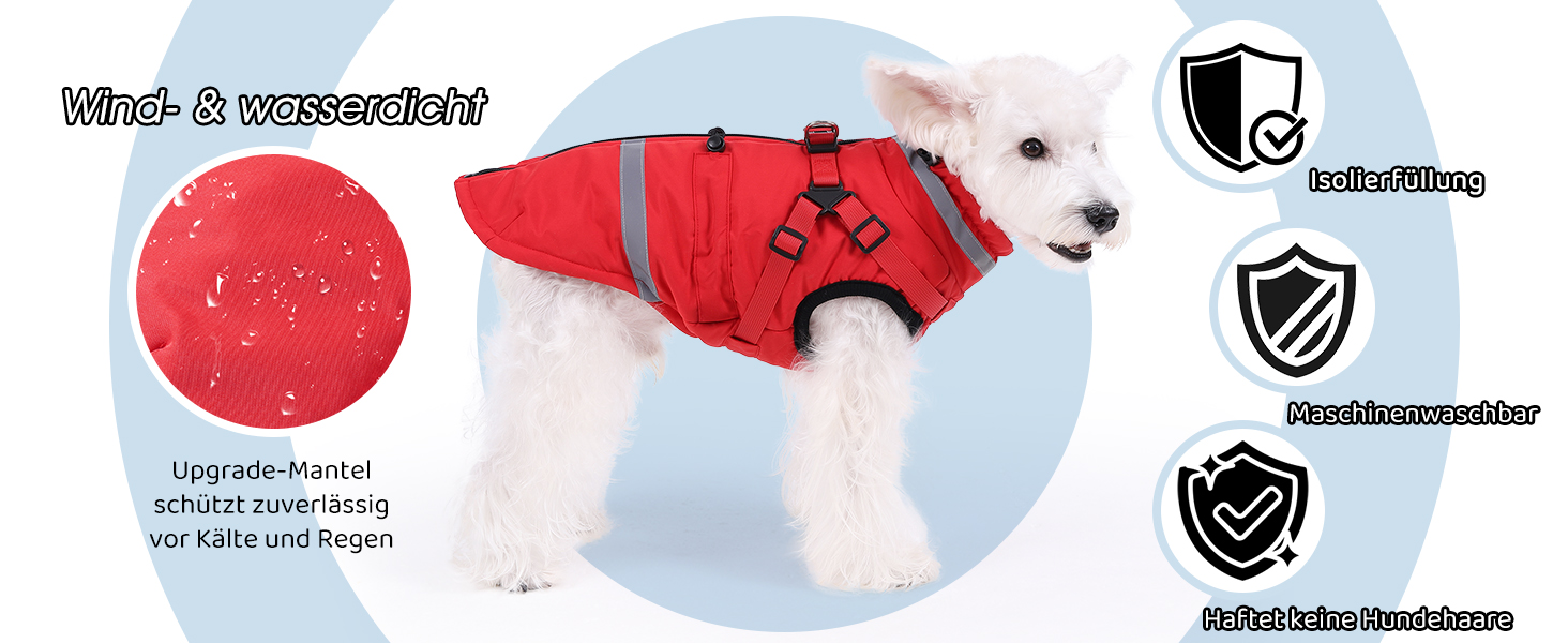 Водонепроникний зимовий одяг для собак та котів Poseca, червоний, XS