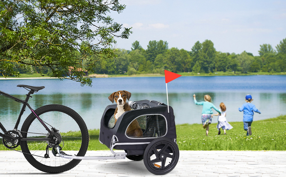 Фаркоп для велосипеда Sogesfurniture для собак, візок для собак на велосипеді, складний, з муфтою, прапорцем, відбивачем, 600D Oxford Canvas, чорний