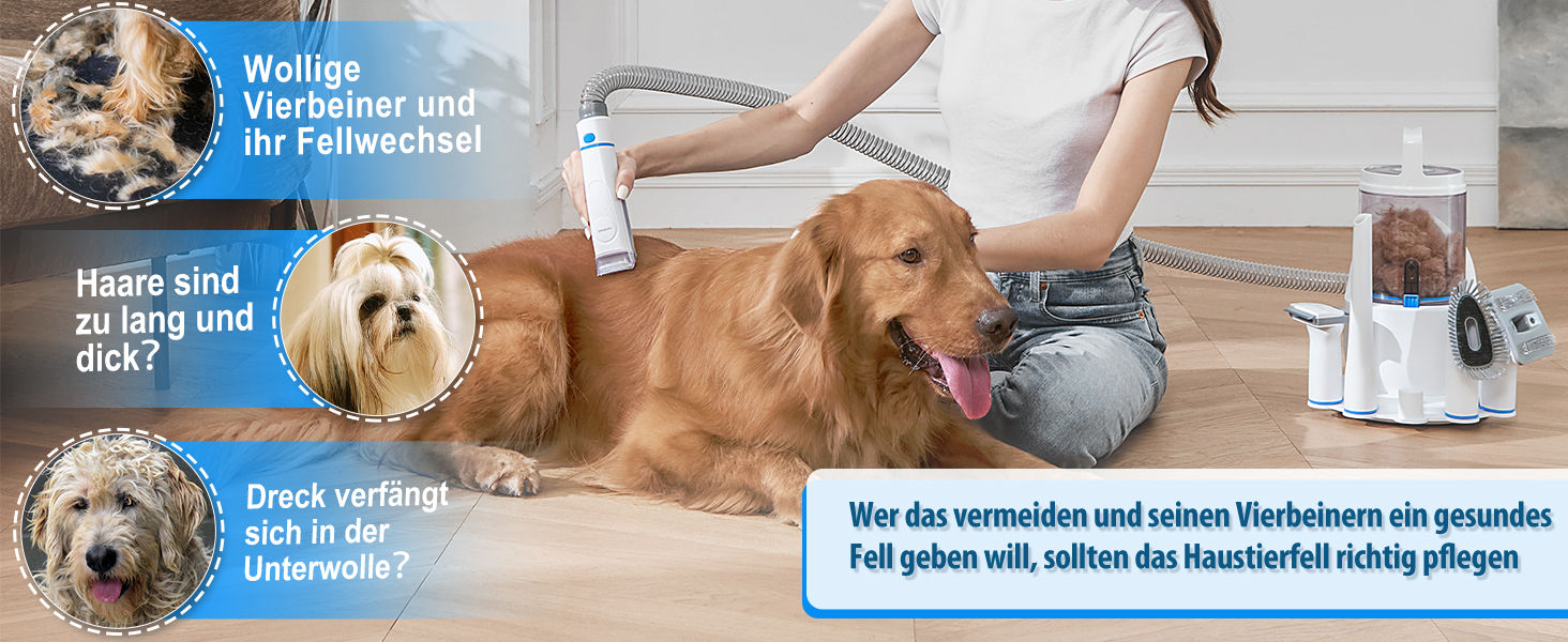 Машинка для стрижки собак Neakasa P2 Pro з пилососом, тиха, професійний набір для грумінгу домашніх тварин, 5 насадок для собак та котів, блакитна