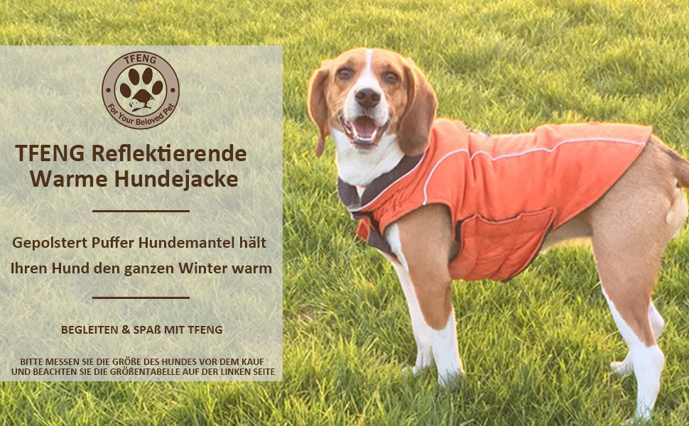 Тепла жилетка для собак TFENG з відбиваючими елементами, розмір XL, помаранчевий колір