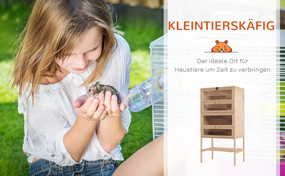 Клітка для гризунів PawHut 5 поверхів, 60 x 40 x 120 см, з драбиною, з натурального дерева, для хом'яків, мишей, дрібних тварин