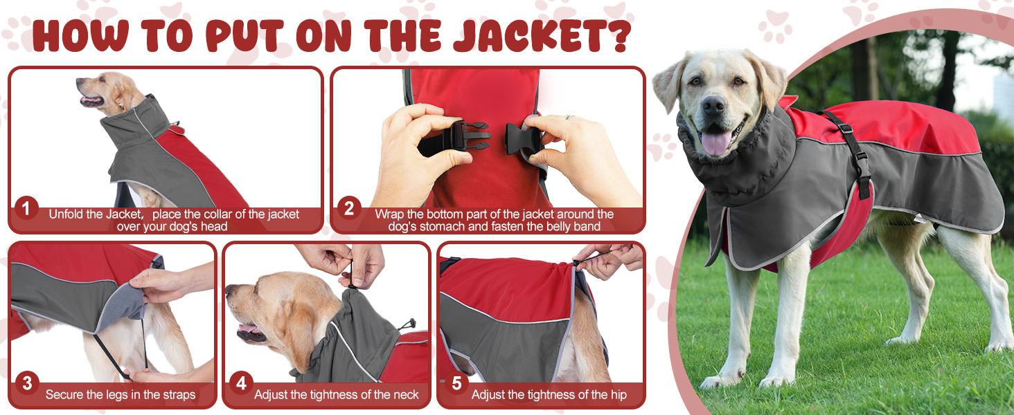 Водонепроникна куртка для собак, світловідбиваюча, вітрозахисна, тепла зимова куртка з м'яким флісовим підкладкою для собак маленьких та великих порід, для активного відпочинку, кемпінгу та походів у холодну погоду, червона (розмір S, спина 45 см)