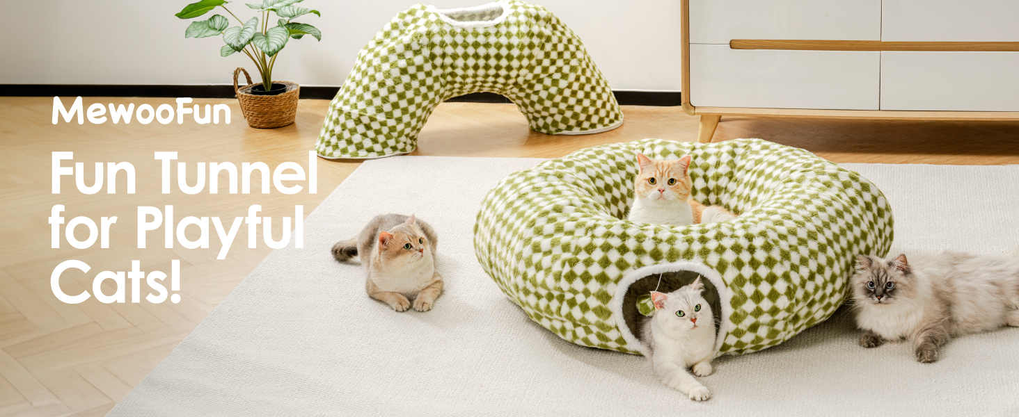 Туннель для котів MewooFun, 90 см, з м'яким лежаком, інтерактивна іграшка для котів, складаний, багатофункціональний