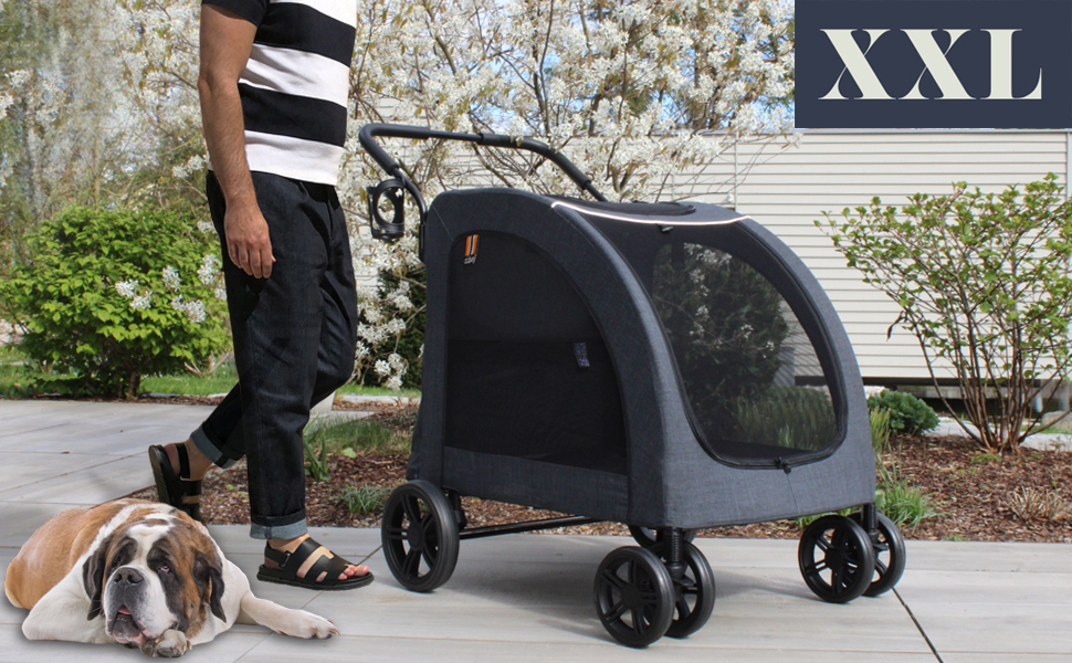 Візок для собак Честер - візок для великих собак, котів, зручний, складний, з дощем, тримачем для напоїв, чорний, вантажопідйомність 50 кг