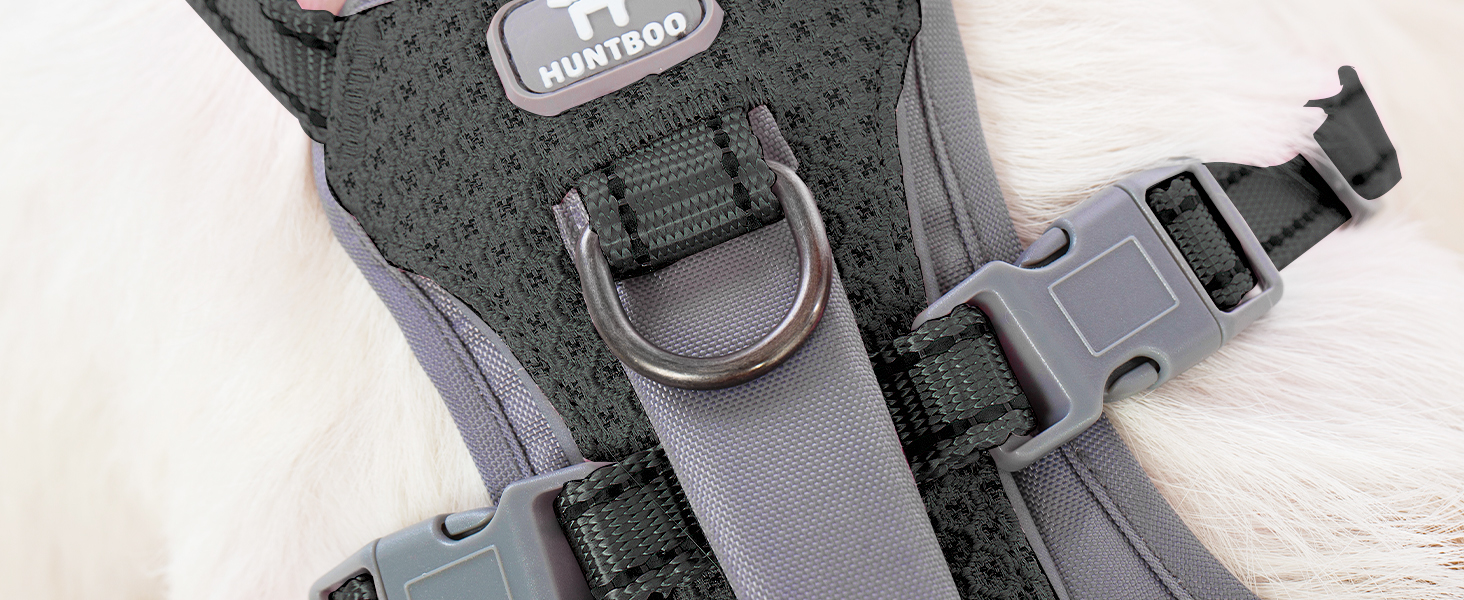 Шлейка Huntboo для собак - запобігання вириванню, шлейка від паніки, світловідбиваюча шлейка з ручкою, регульована шлейка для собак маленьких, середніх та великих порід (Чорний, S)