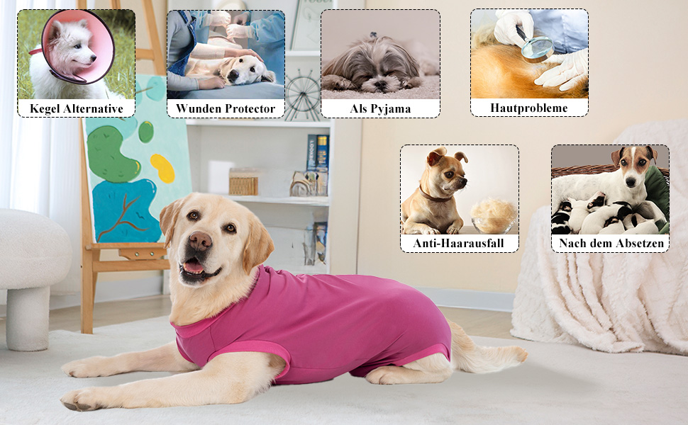 Післяопераційний боді для собак: захист від лизання та ран, для кастрації, різних розмірів (S, Рожевий)