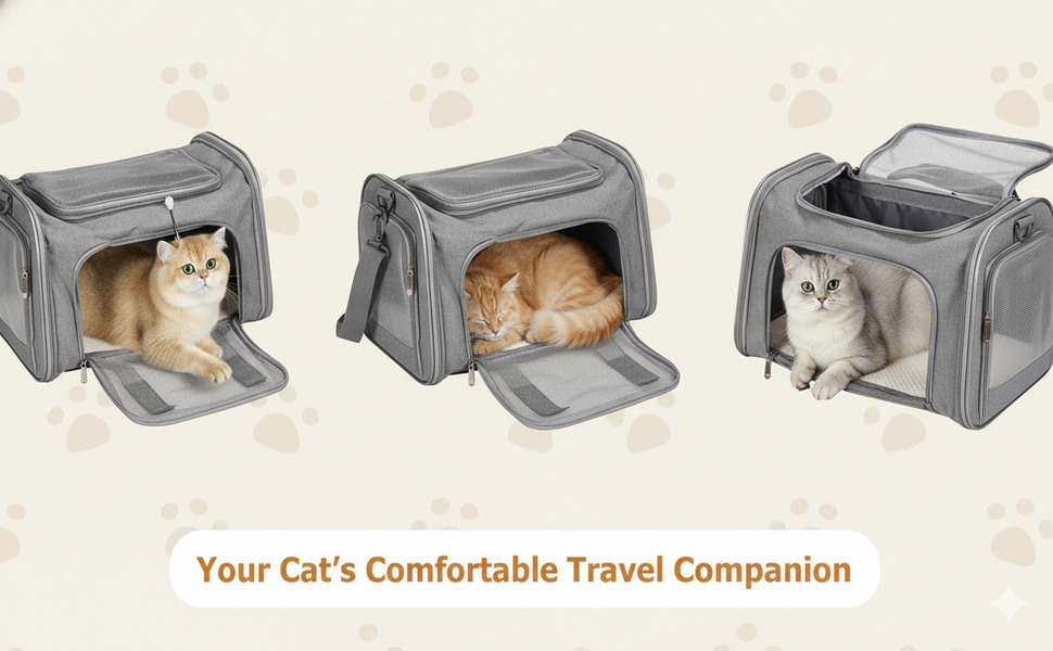 Транспортна переноска для кота та собаки Vuxava, складана, дихаюча, з плечовим ременем та знімним килимком (Сірий, L)