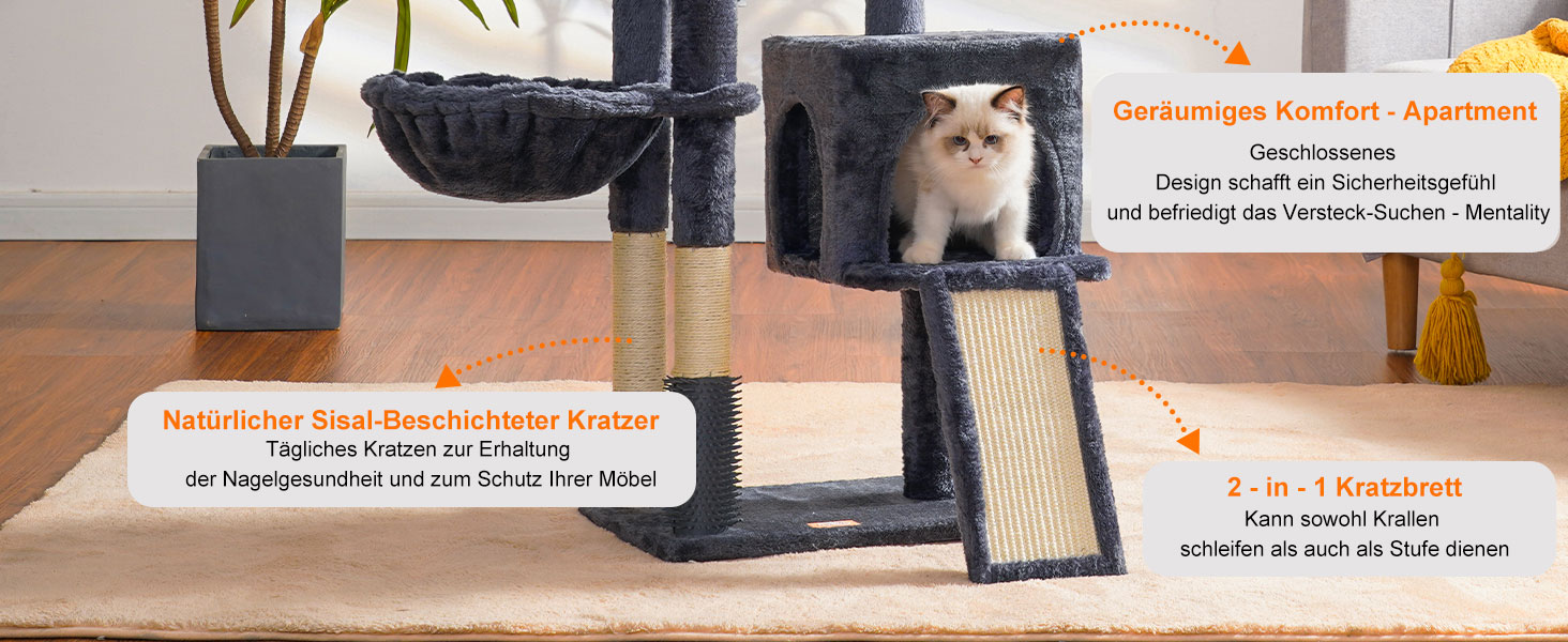 Котячий будиночок Heybly з когтеточкою та щіткою, сірий, HCT005SG