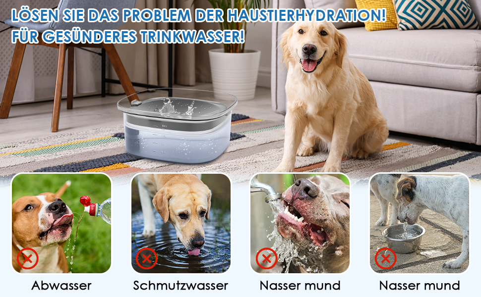 Миска для води для собак Gaethra без розливання, 2L, анти-розливання, велика миска для води для собак, миска для собак, витокозахисна, фонтанчик для собак, що багато п'ють