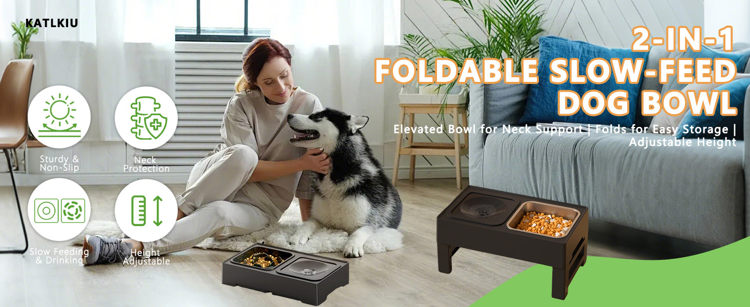 Підвищений годівниця для собак з регульованою висотою, 1600 мл, нержавіюча сталь, антизадушливий та повільне годування, для собак маленьких, середніх та великих порід