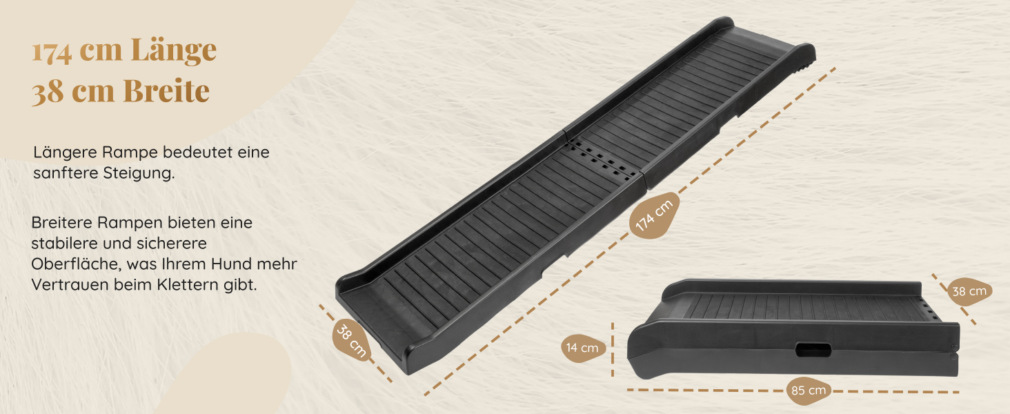 Рампа для собак у машину, складана – 174 см, 38 см – чорна, для великих собак, до 136 кг – підходить для авто та SUV