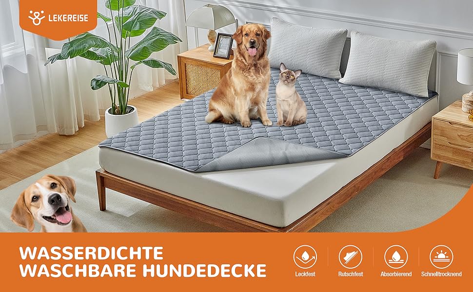 Водонепроникний килимок для собак Lekereise 157x208 см - 100% поглинання та захист від протікання, м'який, нековзний. Підходить для дивана, ліжка, авто. Легко прати. Для собак та котів (Сірий)