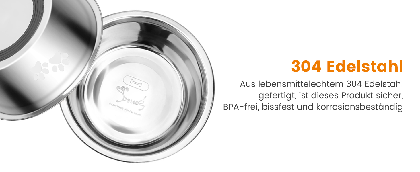 PETTOM Миски для собак з нержавіючої сталі, 2 шт. (3120 мл), миски для корму для собак великих, середніх та маленьких порід, миски для води для собак, антиковзкий силіконовий низ, розмір M - 21 см, сріблясті
