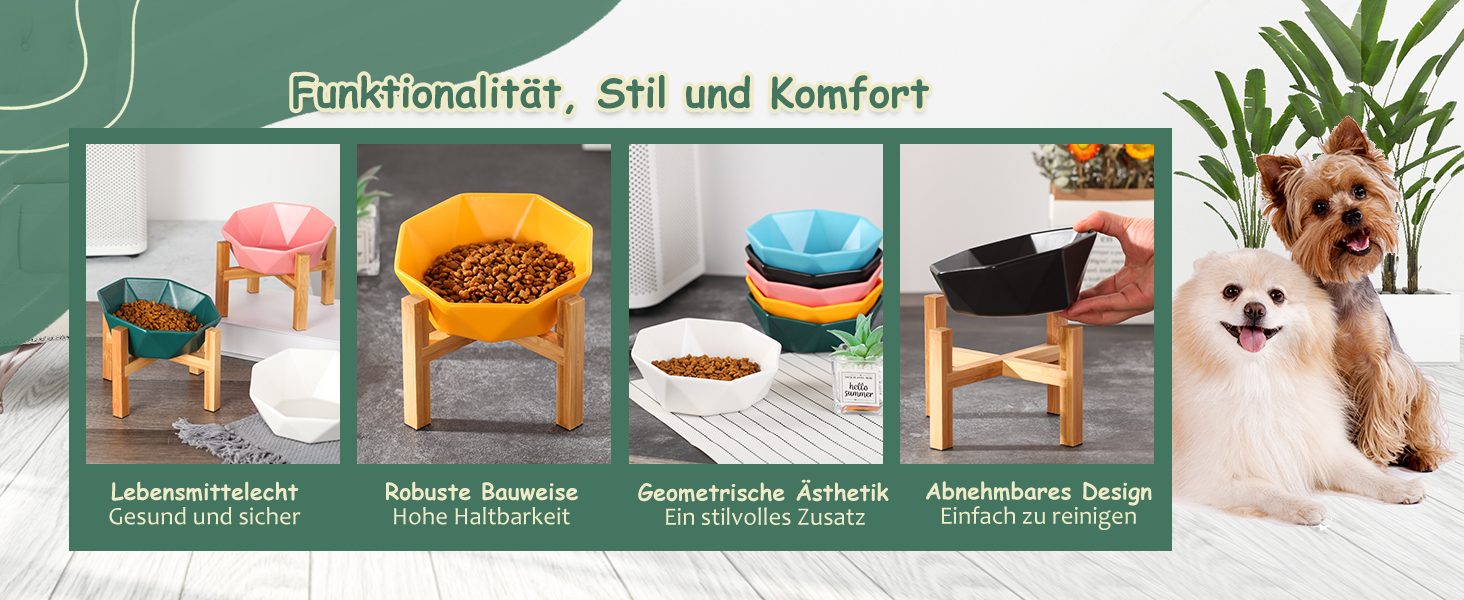 Керамічна годівниця для котів та собак на підставці, нахилена, зелена - 1 шт.