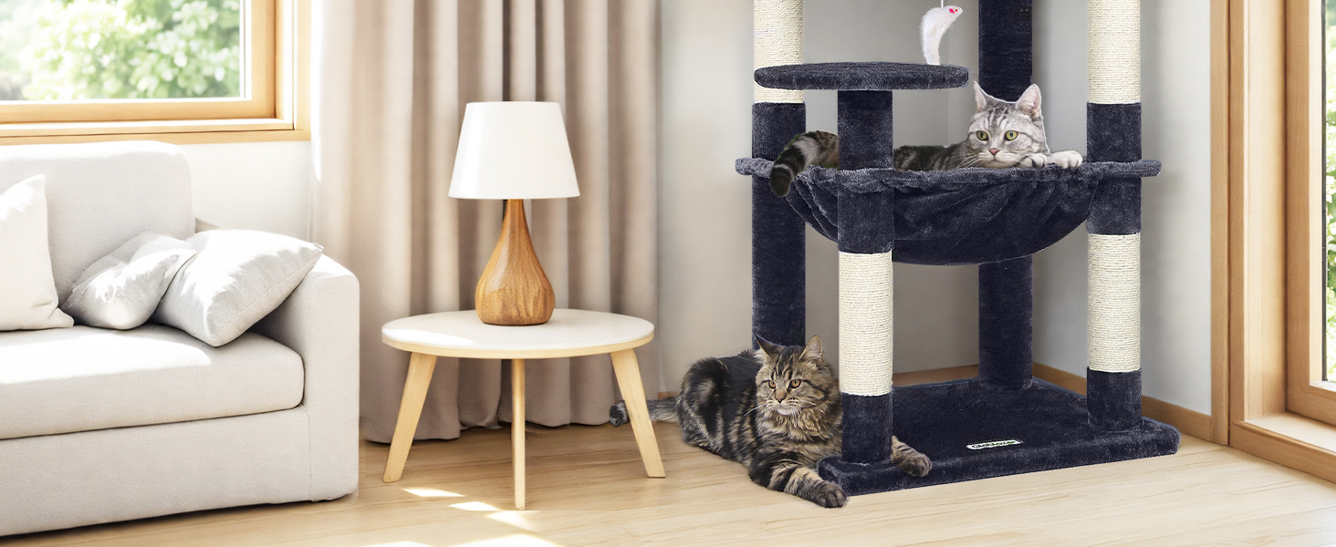 Комплекс для котів Globlazer Kratzbaum з гамаком 45x40 см, будиночком, платформами, 137 см, темно-сірий