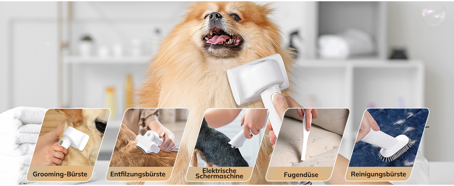 Електрична машинка для стрижки собак з пилососом Morpilot, 12000Pa, білий колір, з насадкою-щіткою, контейнер для шерсті 3L