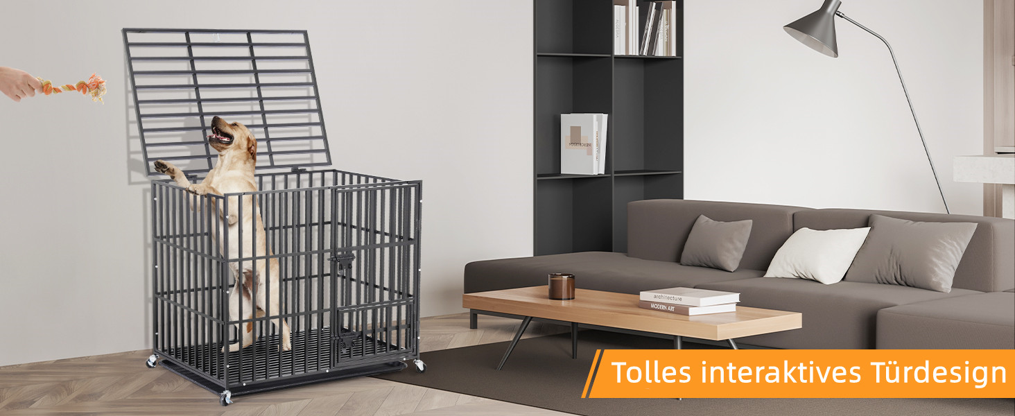 Клітка для собак BingoPaw: переноска для тварин, клітка для собак, вольєр для собак, переноска для собак, міцна сталева клітка, 3 двері, 4 колеса, розмір 95x57x81 см