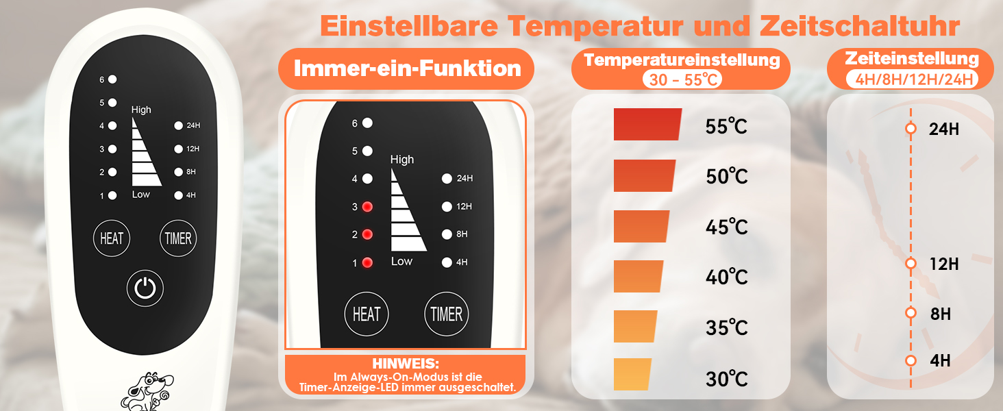 Електричний килимок для обігріву домашніх тварин (котів та собак), регульований, з таймером та температурою 30-55°C, M-45*45cm