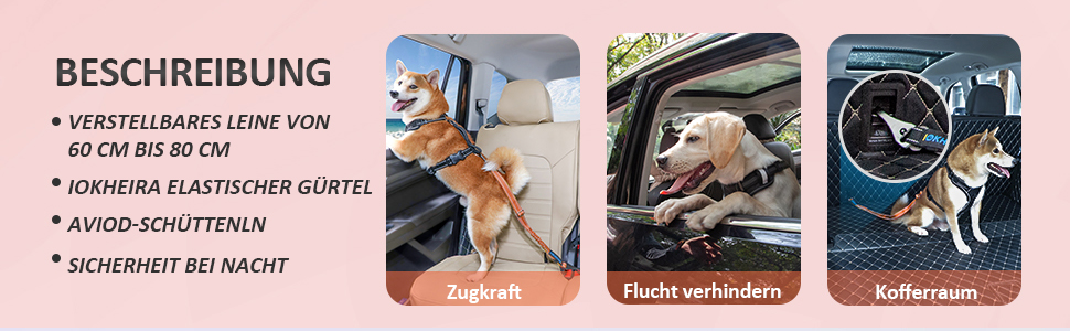 Ремінь безпеки для собак IOKHEIRA, регульований, для автомобіля, універсальний з'єднувач, оранжевий