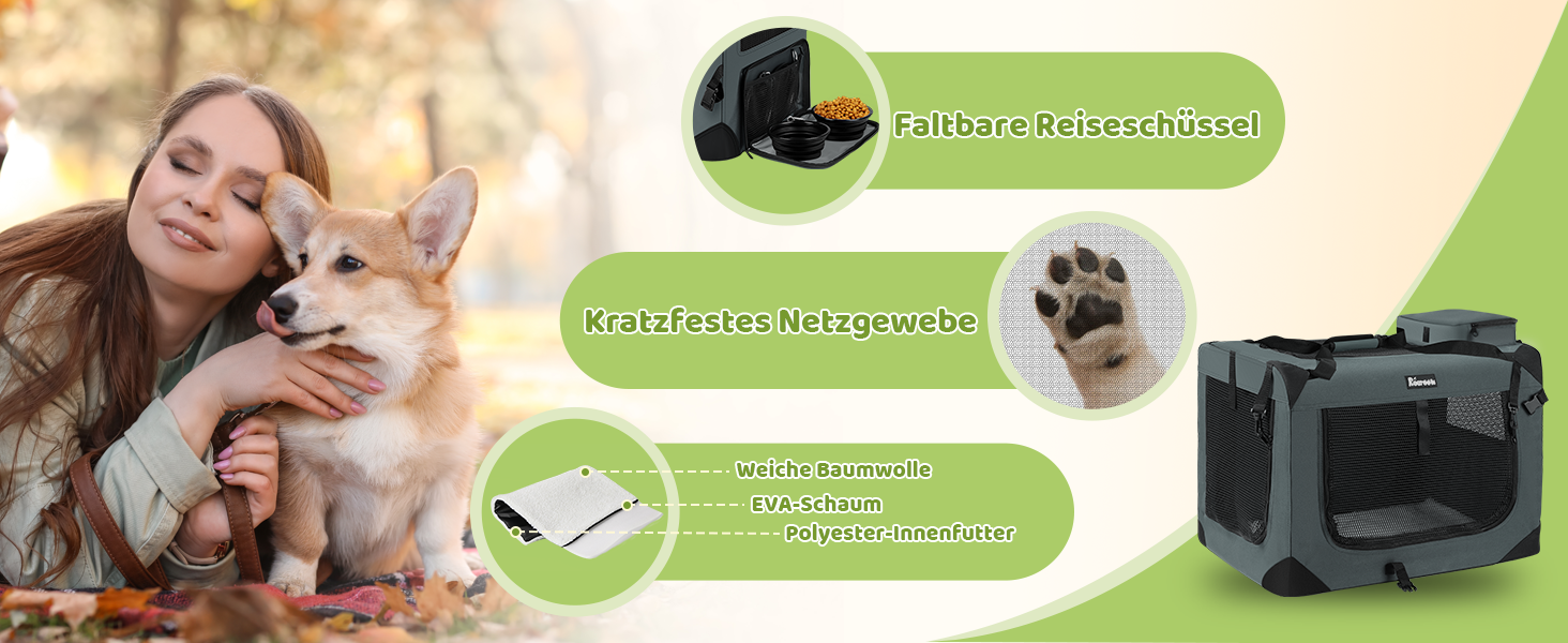 Транспортна переноска для собак та котів Reerooh XL, 81x58x58 см, складана, з мискою, для подорожей