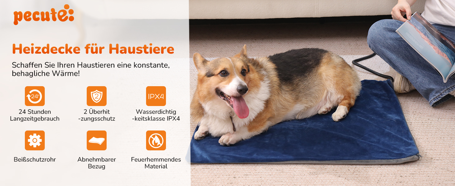 Електричний килимок для тварин Pecute, 40x50 см - зі стабільною температурою, для собак та котів