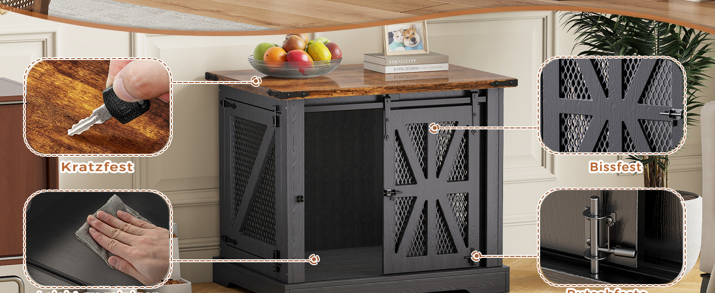 Клітка для собак, 73 см, дерев'яна будка для собак, чорна, міцна конструкція, захист від укусів, розмір 73x51x60 см