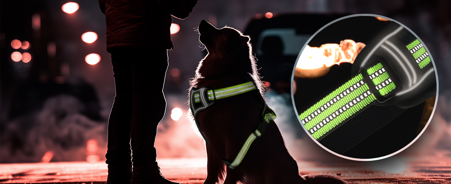 Шлейка для собак середніх порід Bluzelle з ручкою та кишенею для GPS-трекера, світловідбиваюча, дихаюча, зелена (L, чорний 3)
