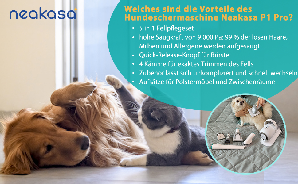 Машинка для стрижки собак Neakasa P1 Pro з пилососом, тиха машинка для собак та котів, професійний набір для грумінгу домашніх тварин, електричний триммер для собак з 5 аксесуарами, білий