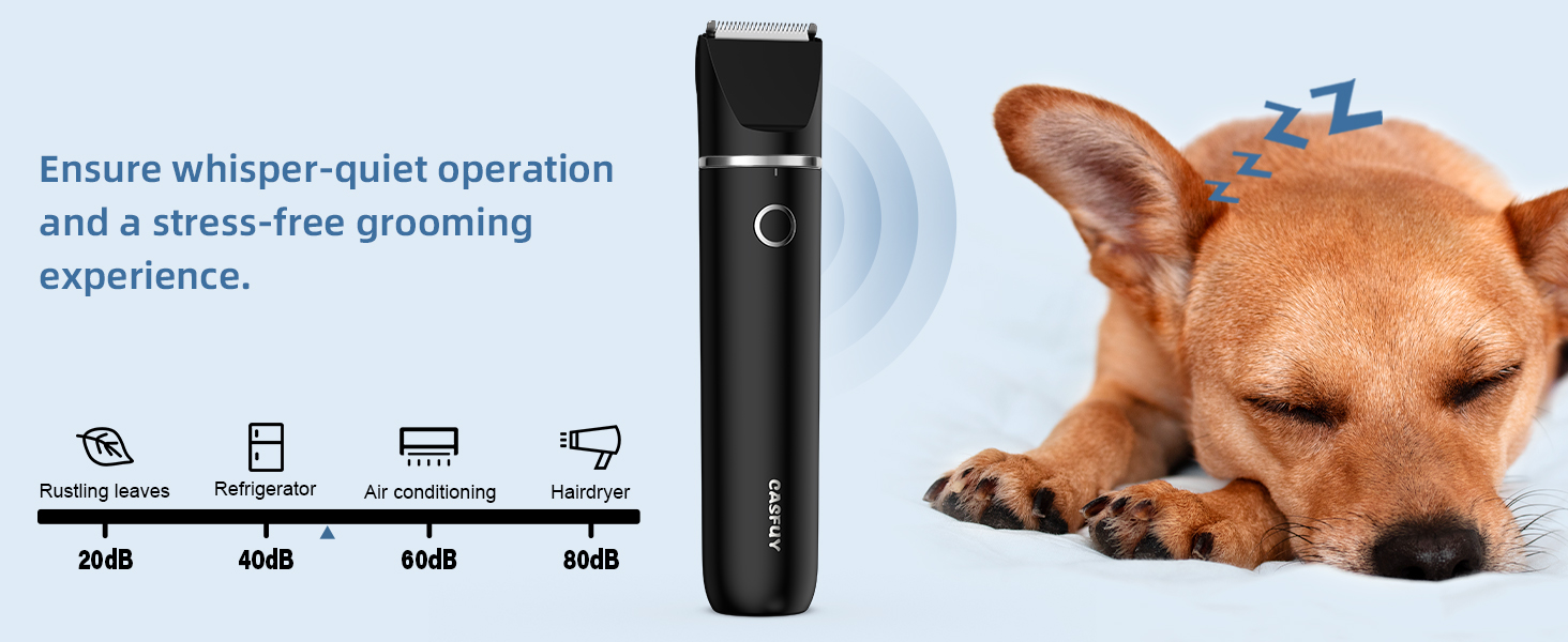 Бездротовий триммер для собак та котів Casfuy - тиха машинка для стрижки лап, очей, вух, обличчя, USB-зарядка, чорний