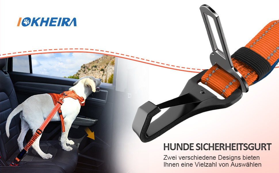 Ремінь безпеки для собак IOKHEIRA, регульований, для автомобіля, універсальний з'єднувач, оранжевий