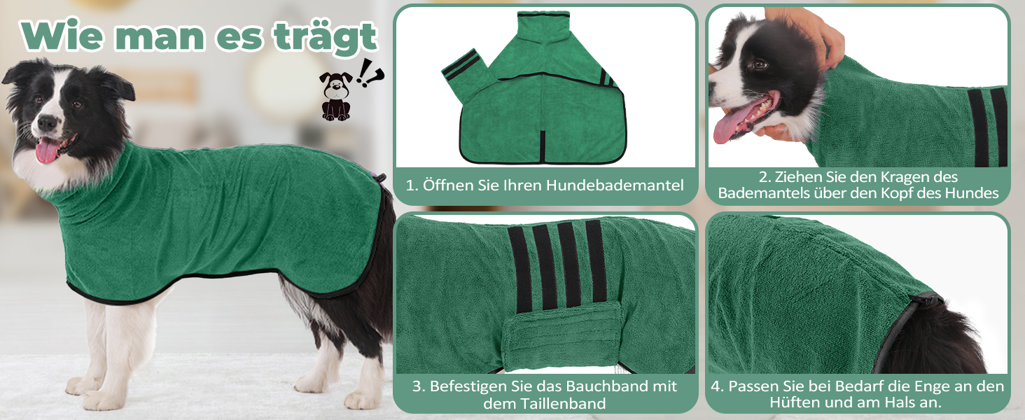 Рушник для собак з мікрофібри, великий, зелений, XXL, швидковисихаючий, з клямками