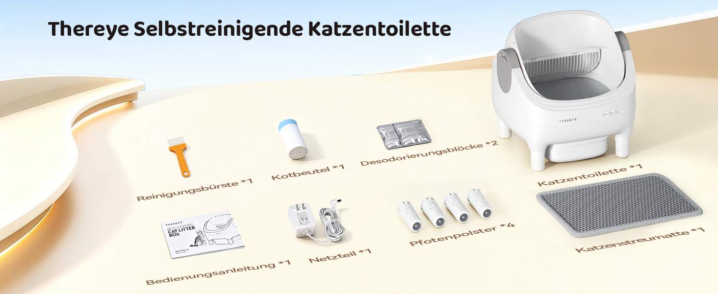 Автоматичний лоток для котів Thereye з самоочищенням, датчиком безпеки та мобільним додатком, тихий дизайн, видалення запаху, для котів вагою 1,5-12,5 кг, захист від защемлення, 14 днів відходів