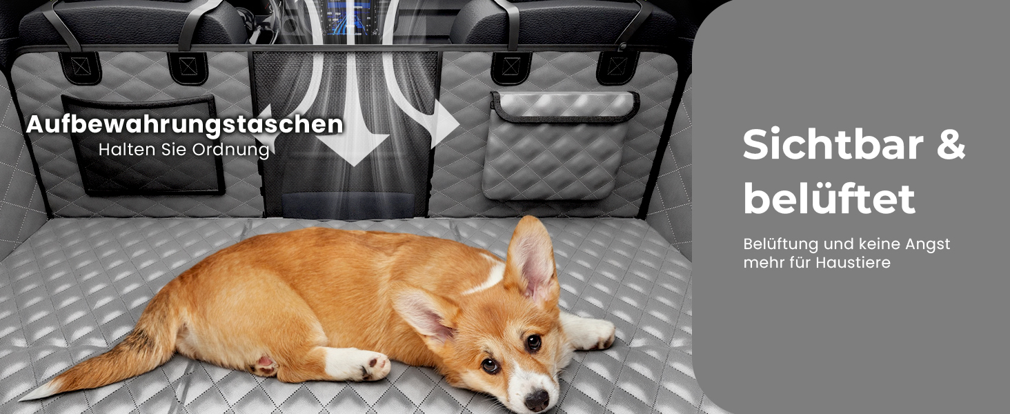 Плед для собак у машину Pecute з жорсткою основою, 133*62 см, сірий XL. Водонепроникний, антикігтунний, 3-в-1 (розширення сидіння, чохол, сітка). Підходить для великих SUV/LKW, до 150 кг.