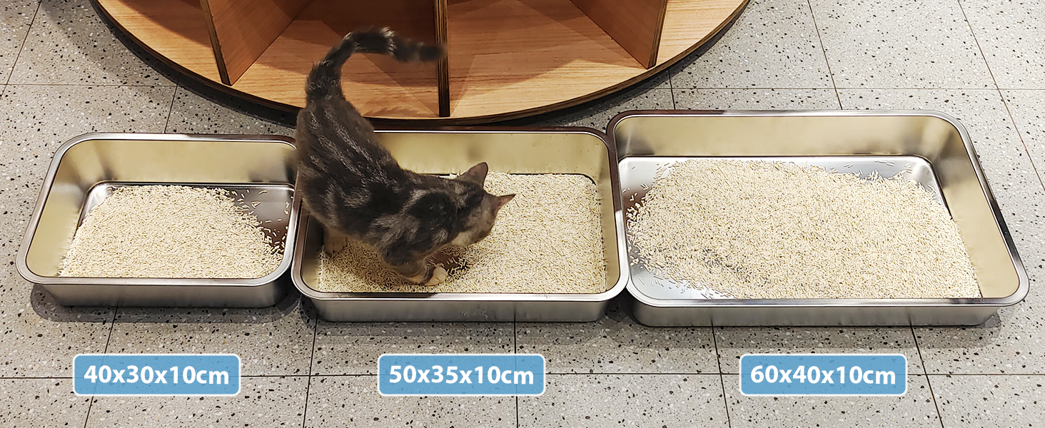 IKITCHEN Великий лоток для котів з нержавіючої сталі (50x35x20 см), туалет для котів та кроликів, без запаху, без плям, антикорозійний, з гладкою поверхнею та антиковзким гумовим дном