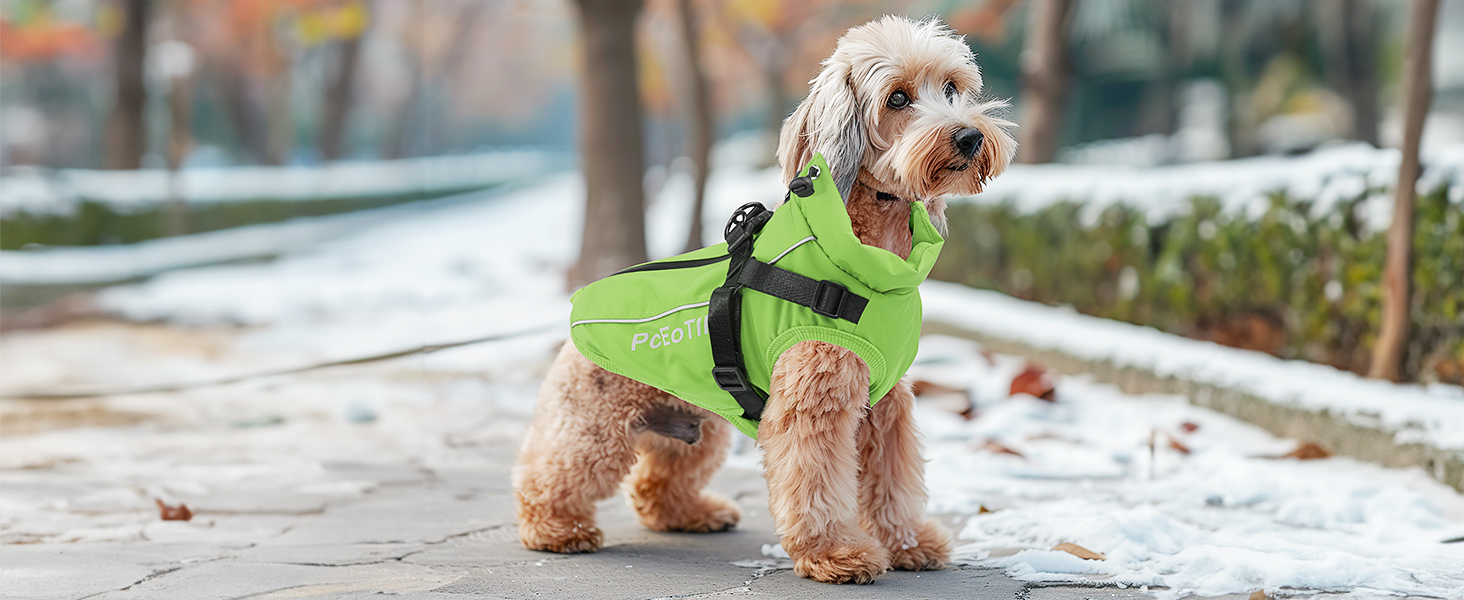Водонепроникний собачий дощовик для маленьких собак, тепла світловідбиваюча куртка з шлейкою для зими, костюм для катання на лижах, бавовна, чорний собачий пуловер S