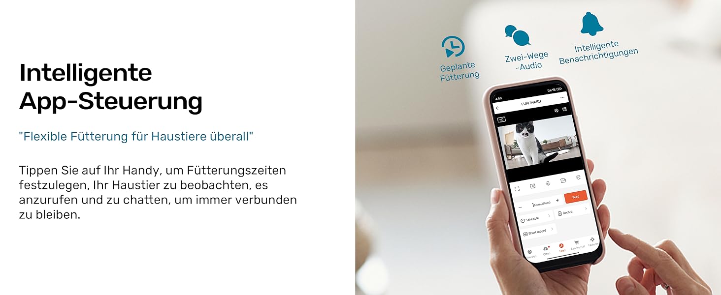 Автоматичний годівниця для котів та собак FUKUMARU з камерою 1080P, WiFi, сенсором рівня корму та нічним баченням